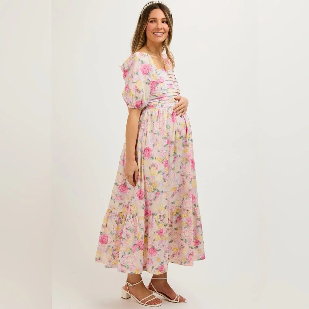 Pinkblush Floral Puff Sleeve ruffle trim midi Dress nwot - Picture 4 of 8